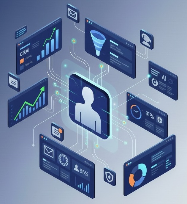 Paneles de inteligencia artificial con interfaz digital, símbolo de automatización empresarial